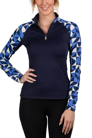 1/4 Zip Raglan Long Sleeve - Navy Geometric