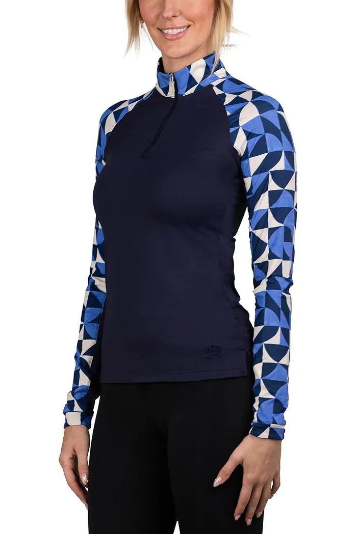 1/4 Zip Raglan Long Sleeve - Navy Geometric