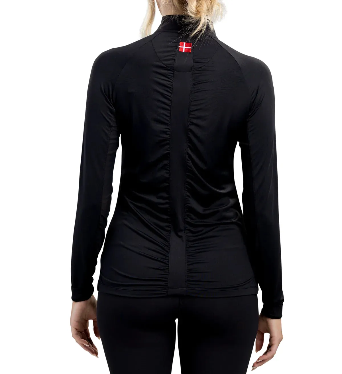 1/4 Zip Ruched Back Long Sleeve - Black
