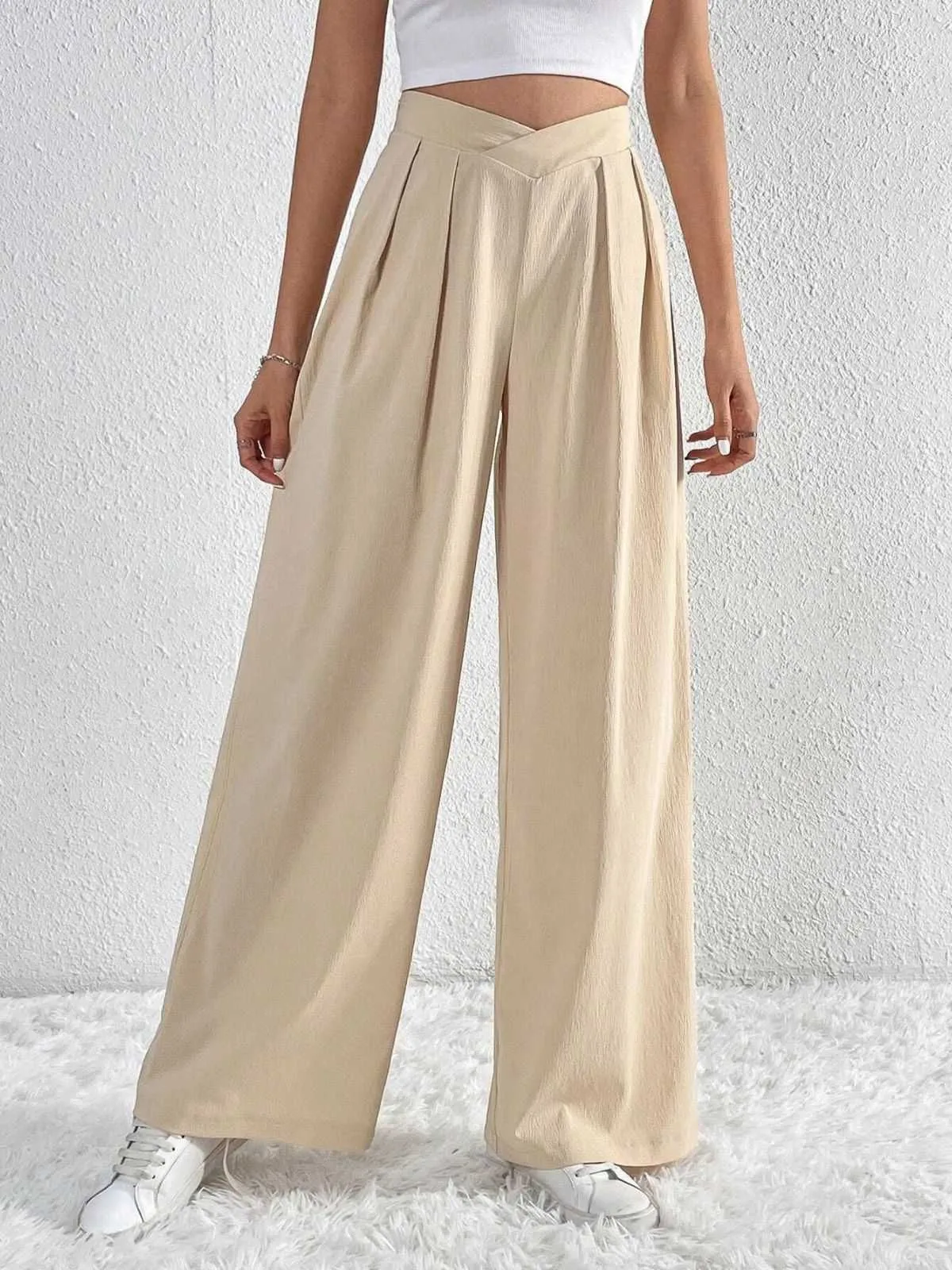 1930s Solid Cross Pleated Straight Pants