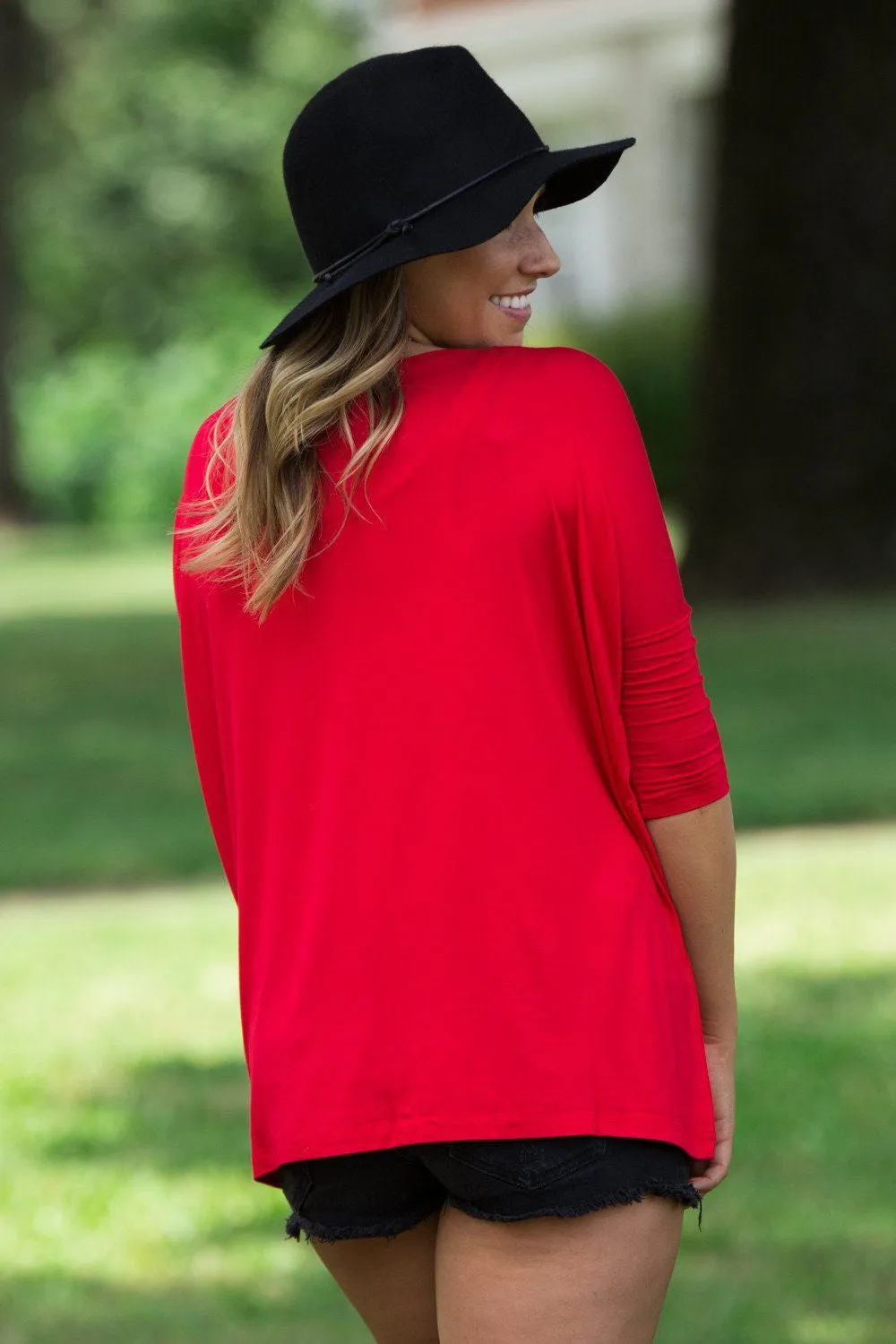 3/4 Sleeve Piko Top - Red