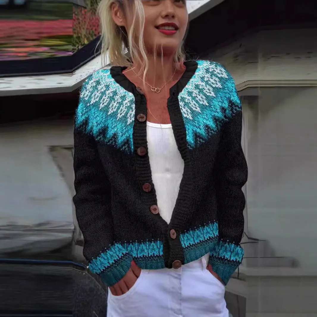 3D Digital Printing Cardigan Knitted Coat Women's Clothing