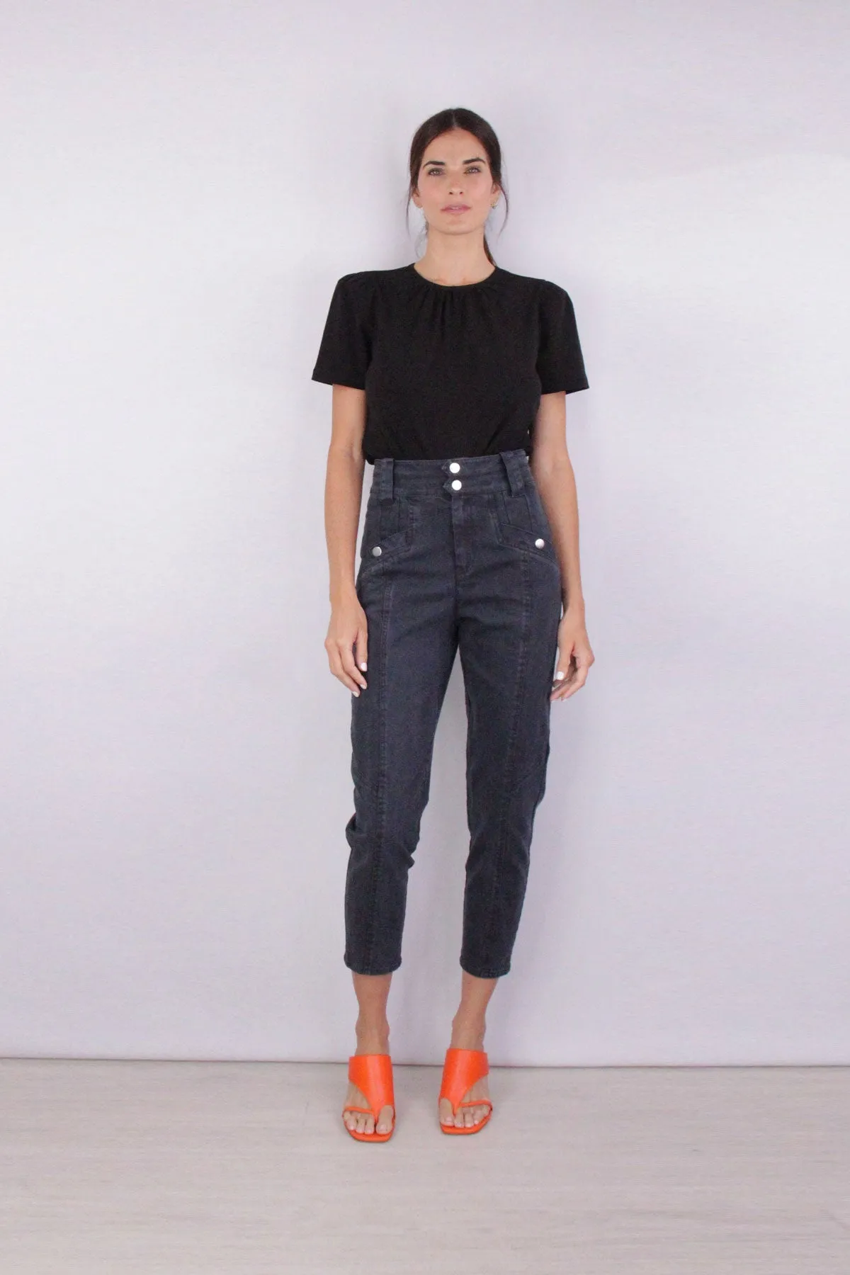 Alexa High Waist Pant With Snaps in Black