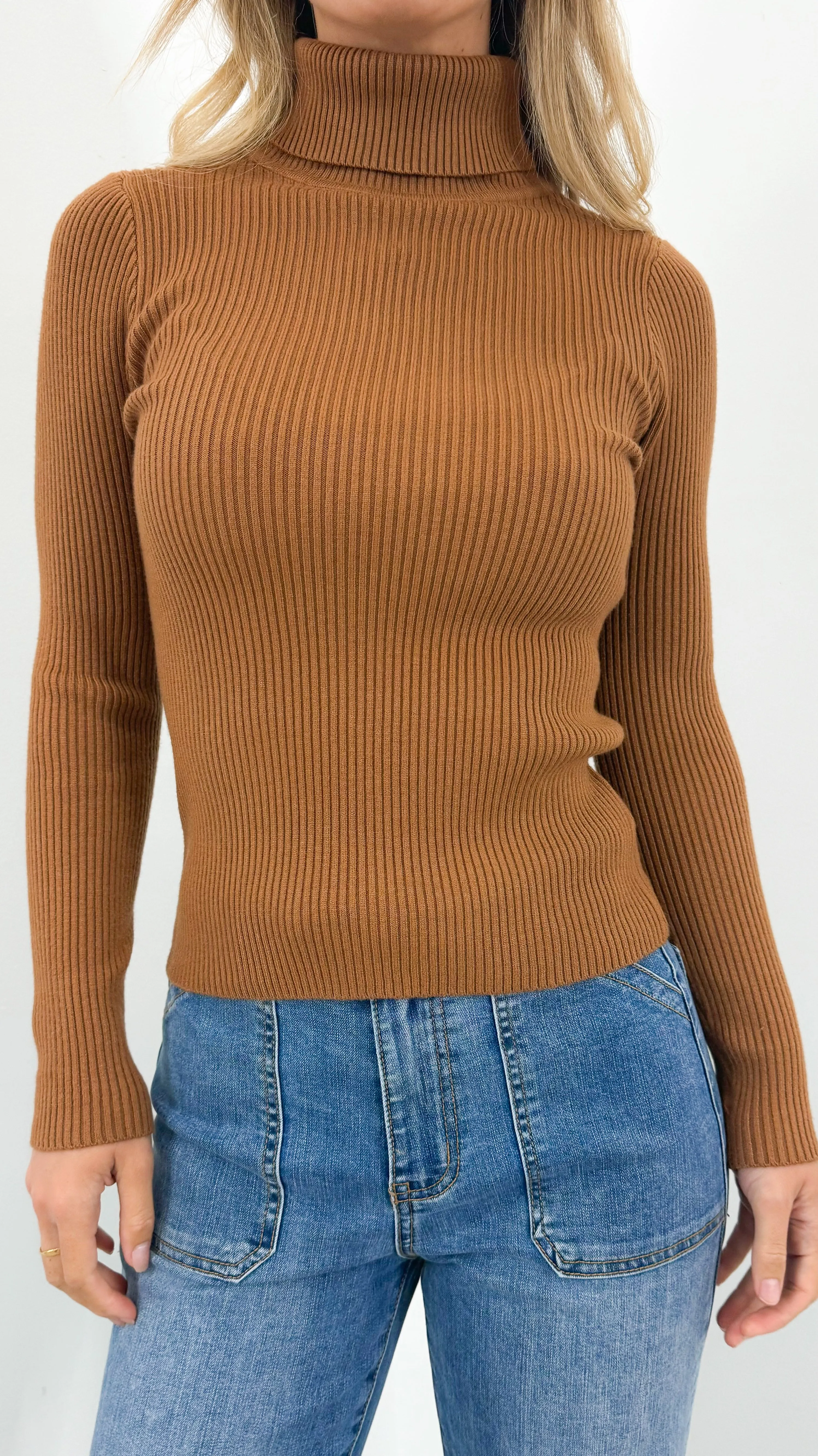 ALLY TURTLE NECK KNIT TOP - RUST