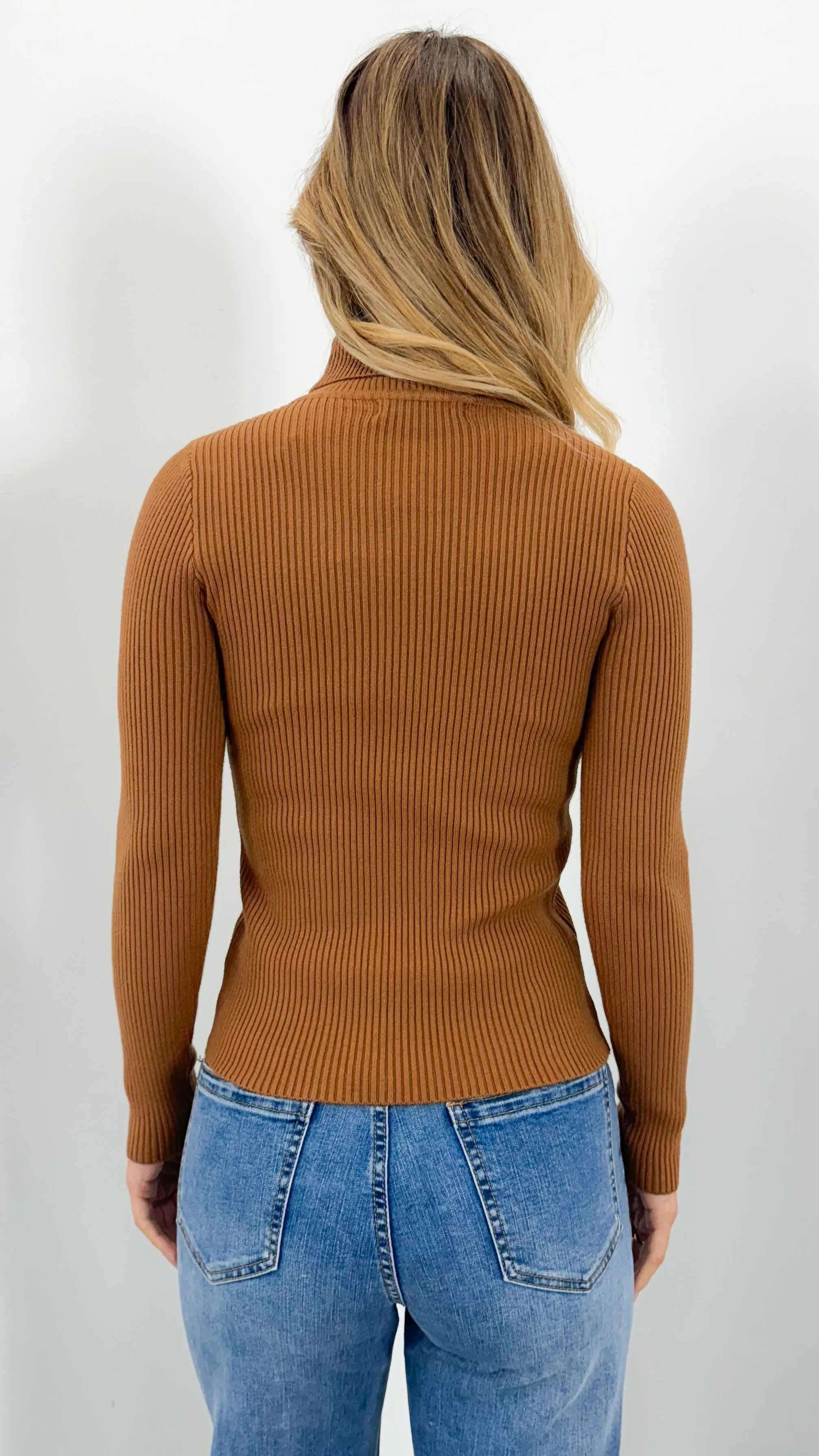 ALLY TURTLE NECK KNIT TOP - RUST