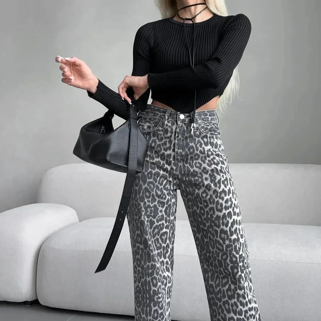 Amanda Leopard Straight Jeans