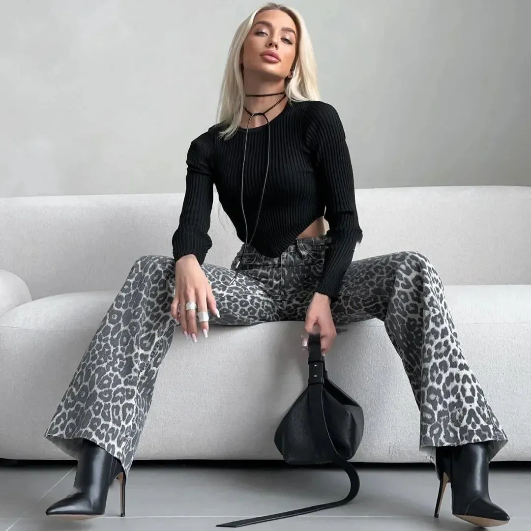 Amanda Leopard Straight Jeans
