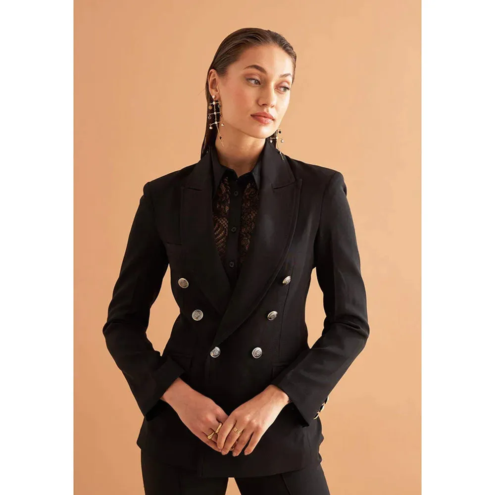 AMOSHI Black Solid/Plain Zendaya Blazer