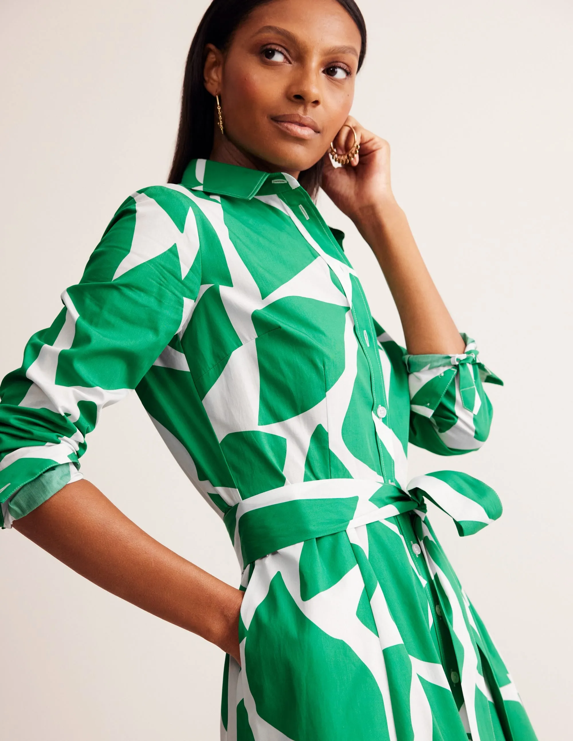 Amy Cotton Midi Shirt Dress-Green Tambourine, Terazzo