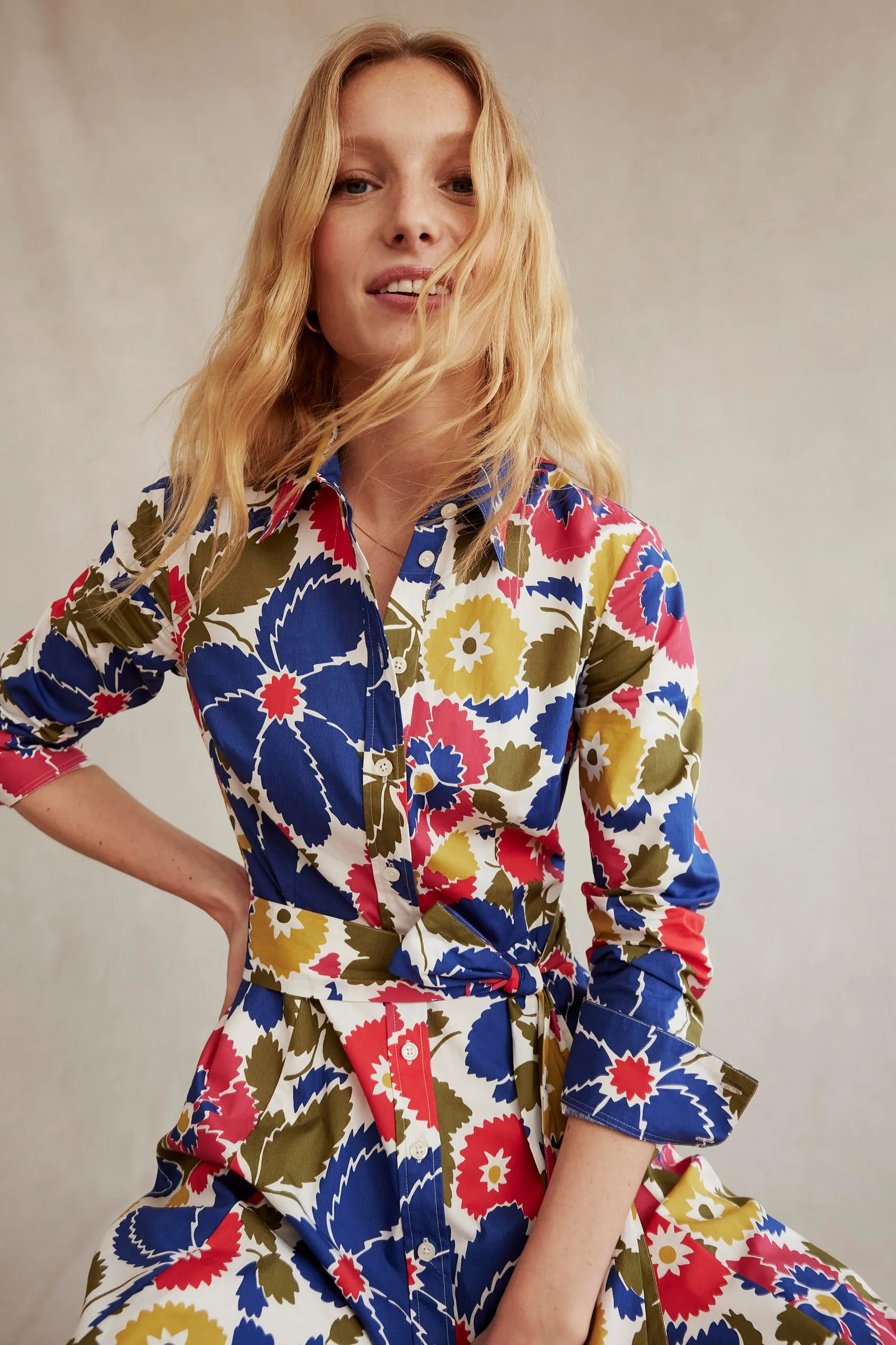 Amy Cotton Midi Shirt Dress-Multi, Bloomsbury Pop