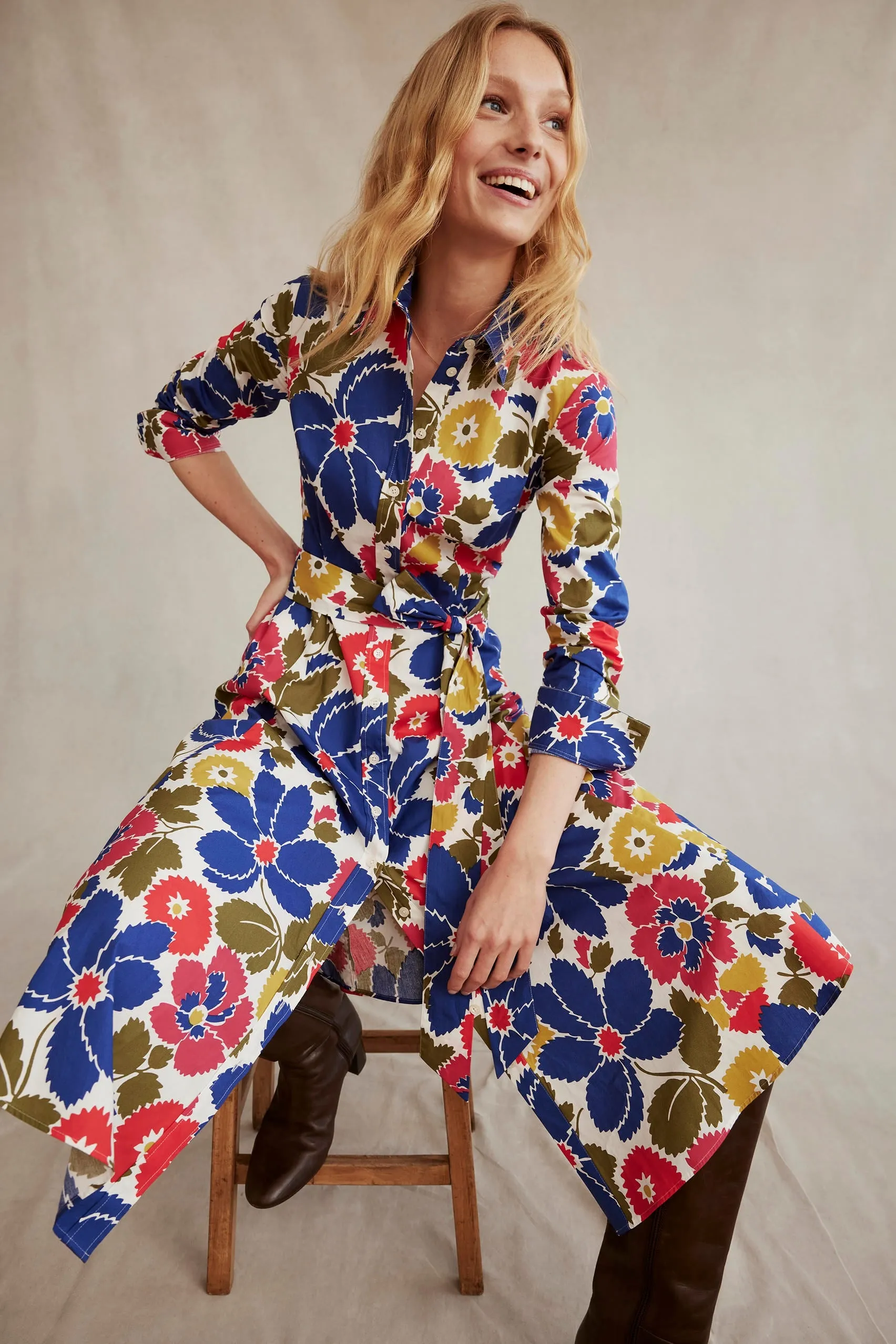 Amy Cotton Midi Shirt Dress-Multi, Bloomsbury Pop