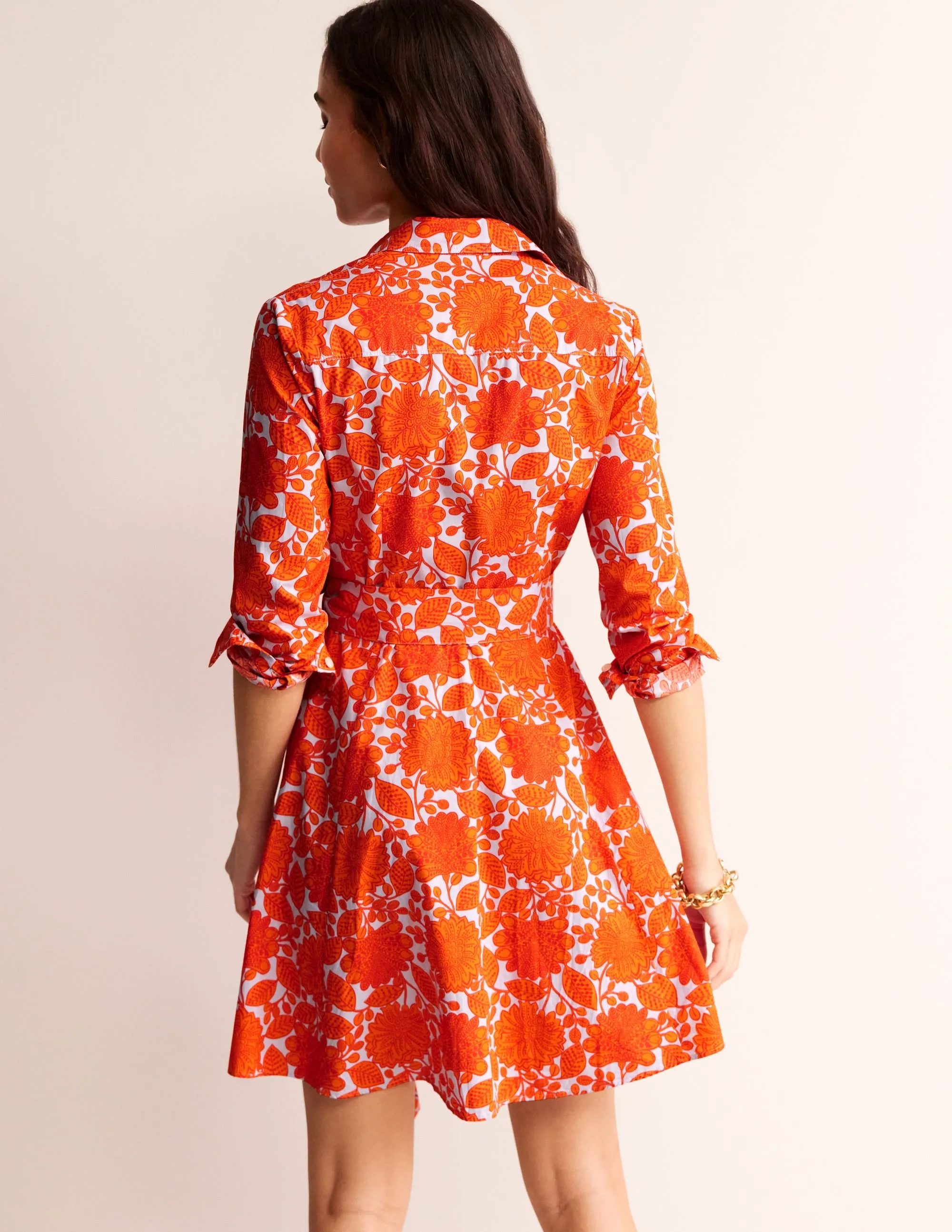 Amy Cotton Short Shirt Dress-Firecracker, Gardenia Swirl