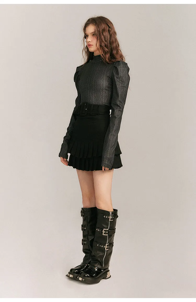 Aran pattern high neck tight tops