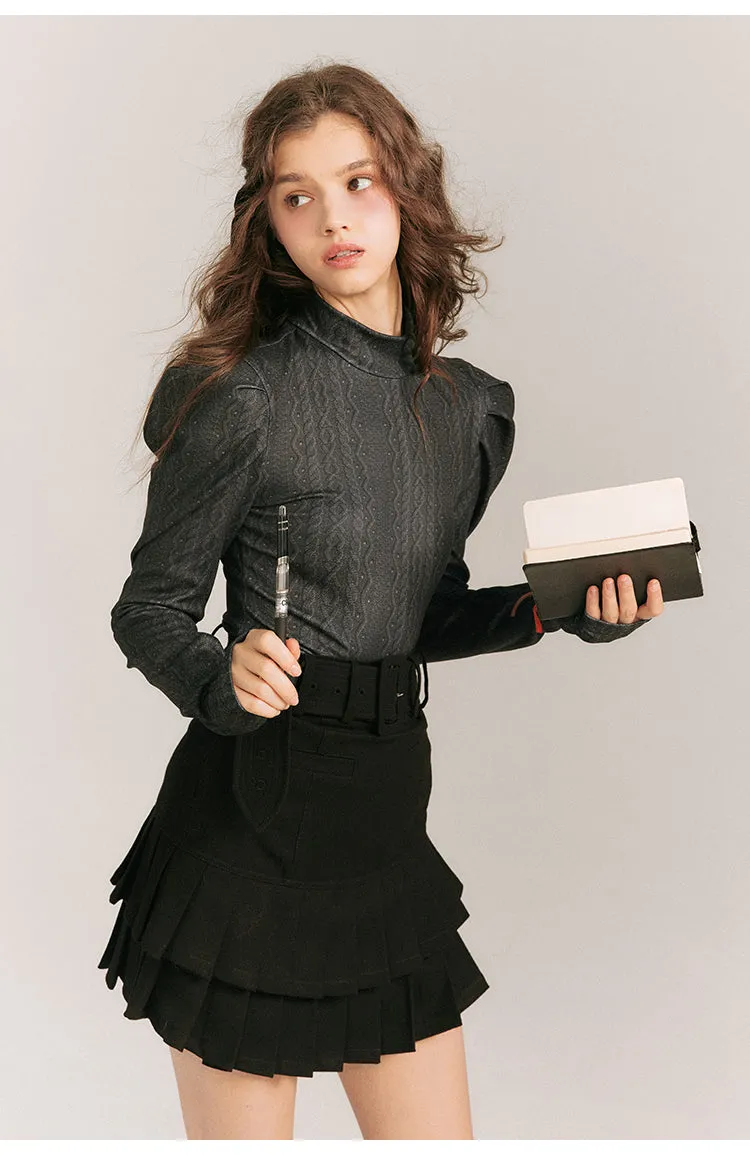 Aran pattern high neck tight tops