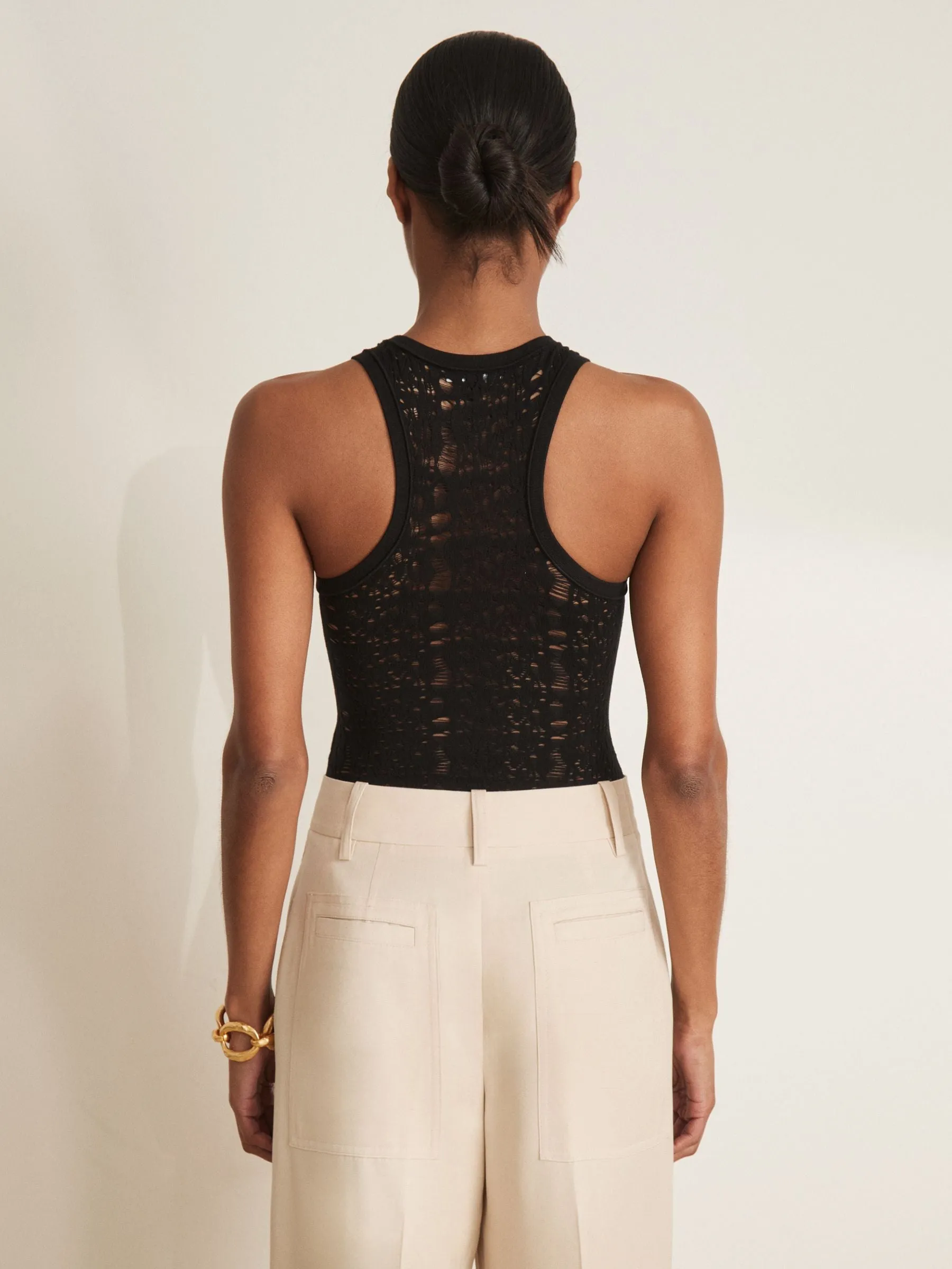 Atelier Ladder Knit High Neck Bodysuit in Black