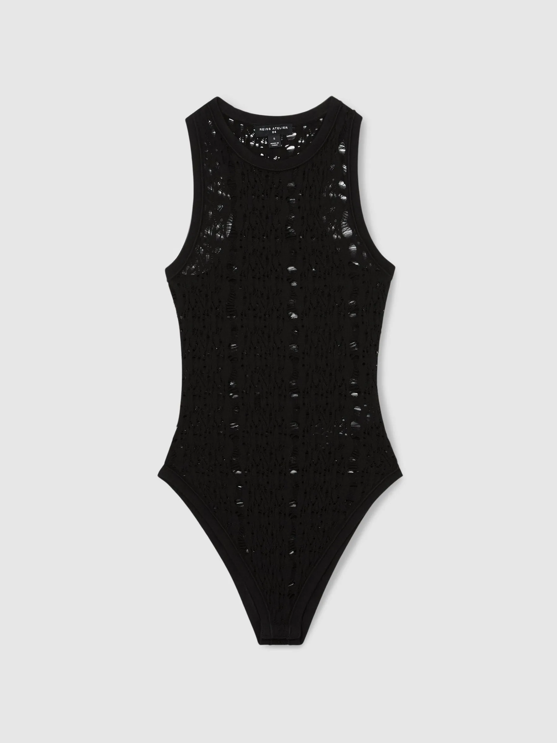 Atelier Ladder Knit High Neck Bodysuit in Black