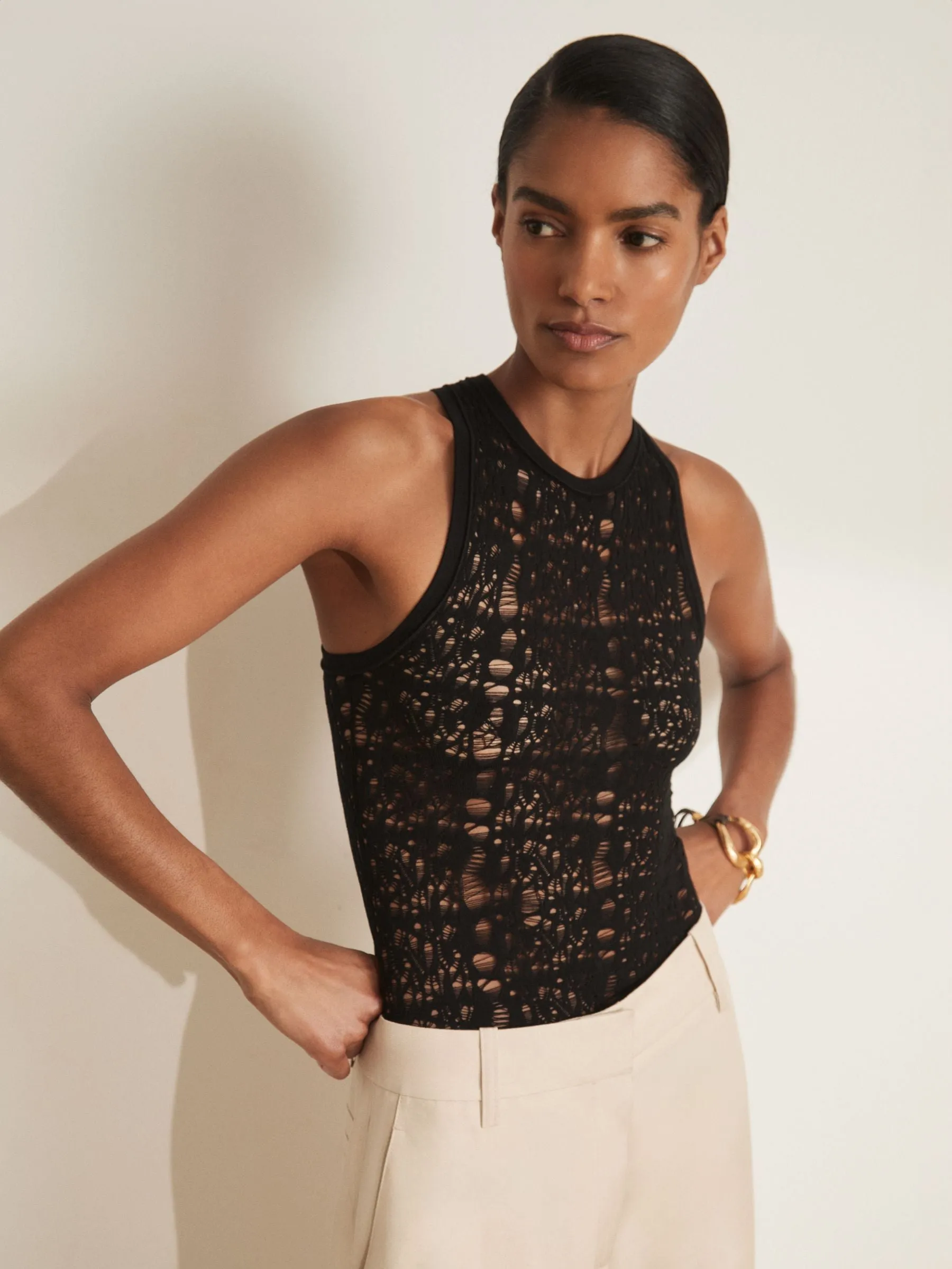 Atelier Ladder Knit High Neck Bodysuit in Black