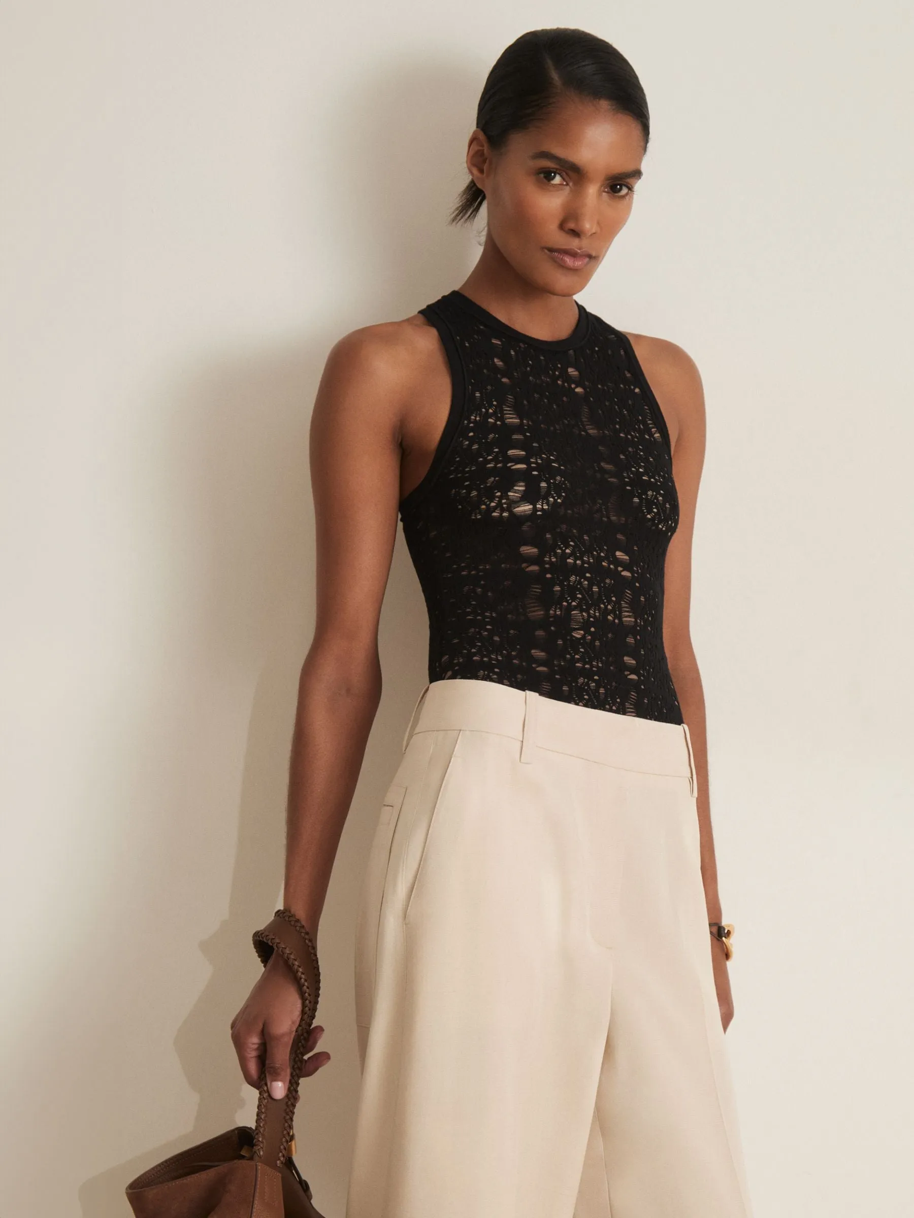 Atelier Ladder Knit High Neck Bodysuit in Black