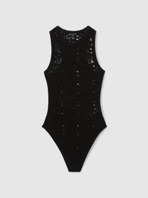 Atelier Ladder Knit High Neck Bodysuit in Black