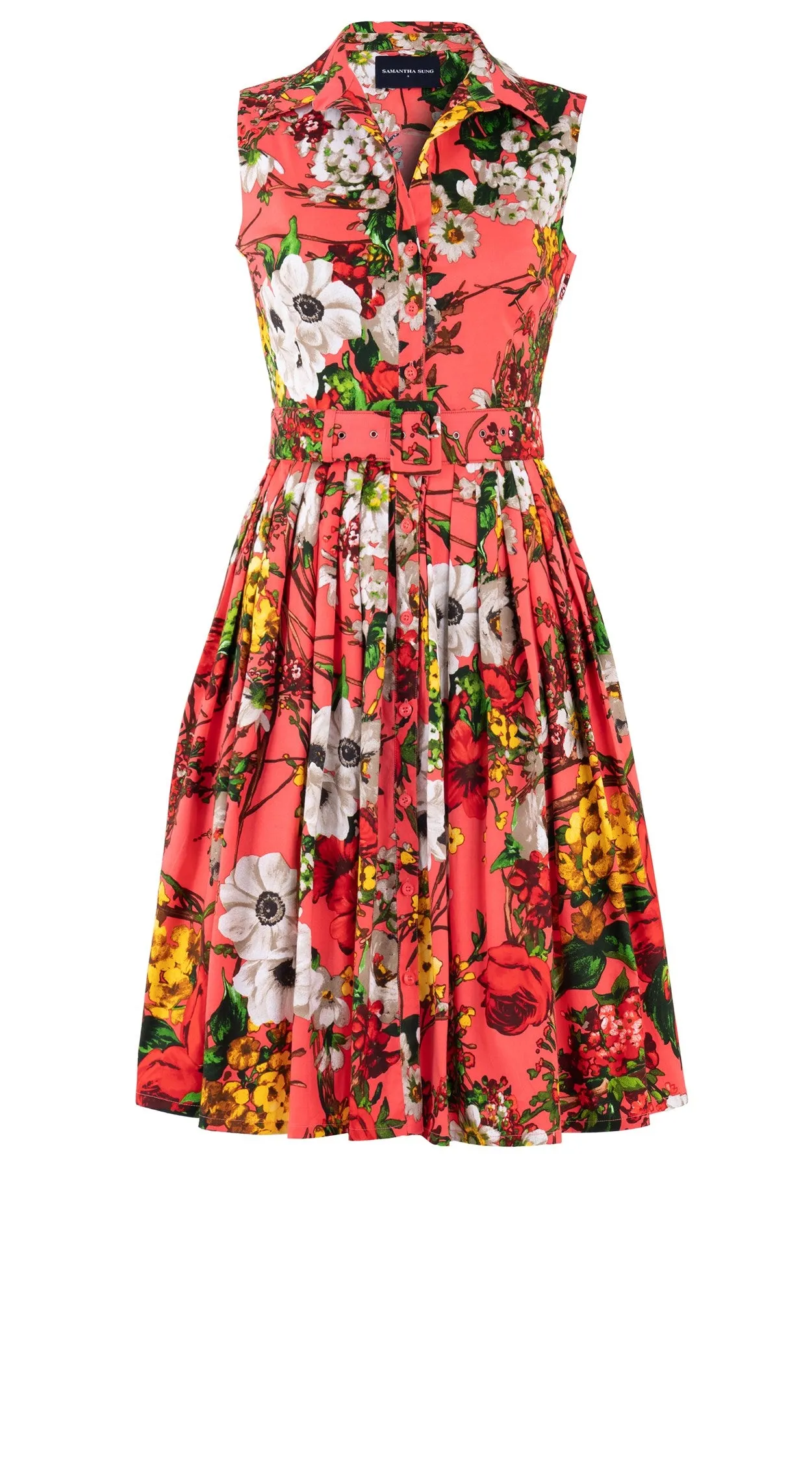 Audrey Dress #2 Shirt Collar Sleeveless Cotton Stretch (Alpine Flowers)