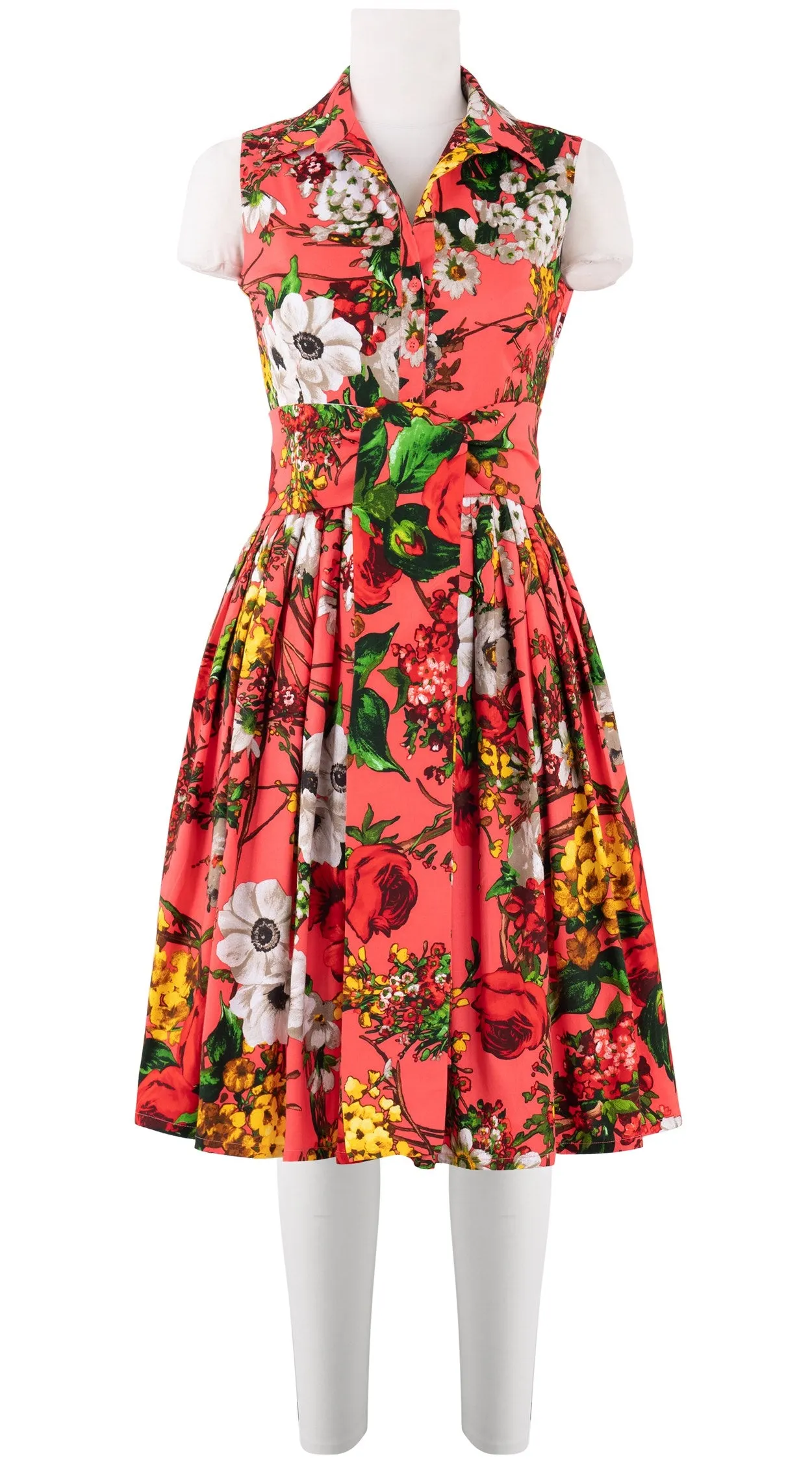 Audrey Dress #2 Shirt Collar Sleeveless Cotton Stretch (Alpine Flowers)