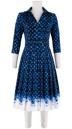 Audrey Dress #4 Shirt Collar 3/4 Sleeve Long Length Cotton Stretch (Shibori Midnight Border)