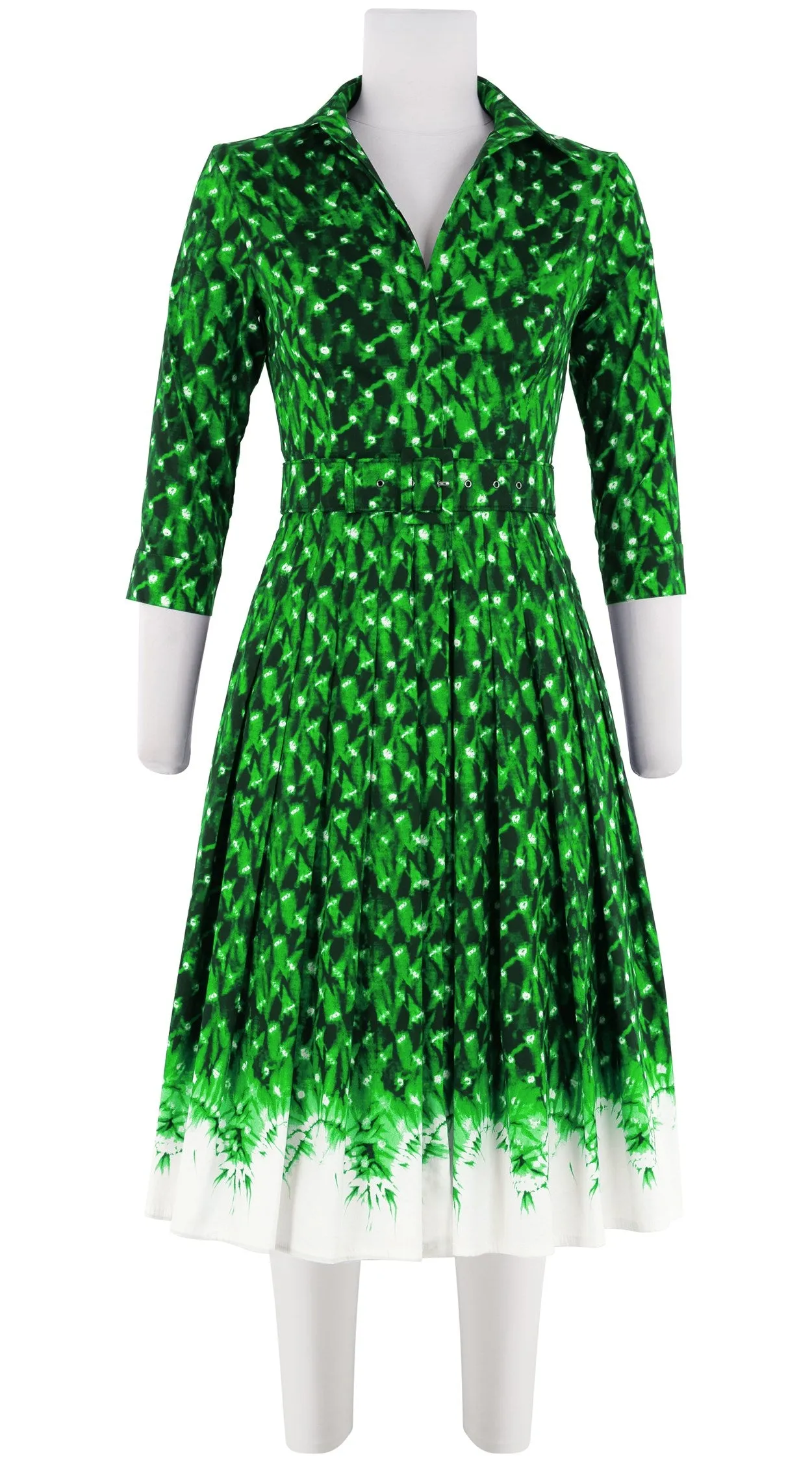 Audrey Dress #4 Shirt Collar 3/4 Sleeve Long Length Cotton Stretch (Shibori Midnight Border)