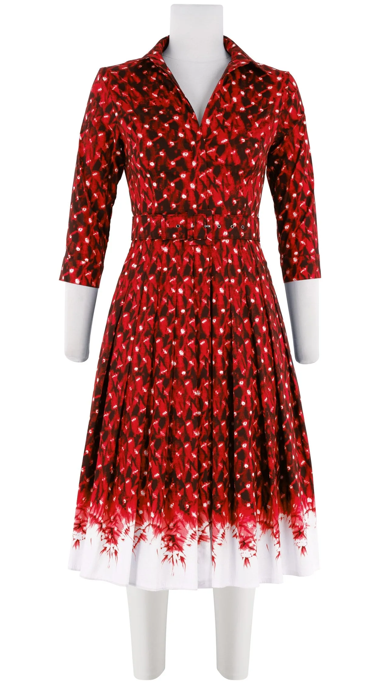 Audrey Dress #4 Shirt Collar 3/4 Sleeve Long Length Cotton Stretch (Shibori Midnight Border)