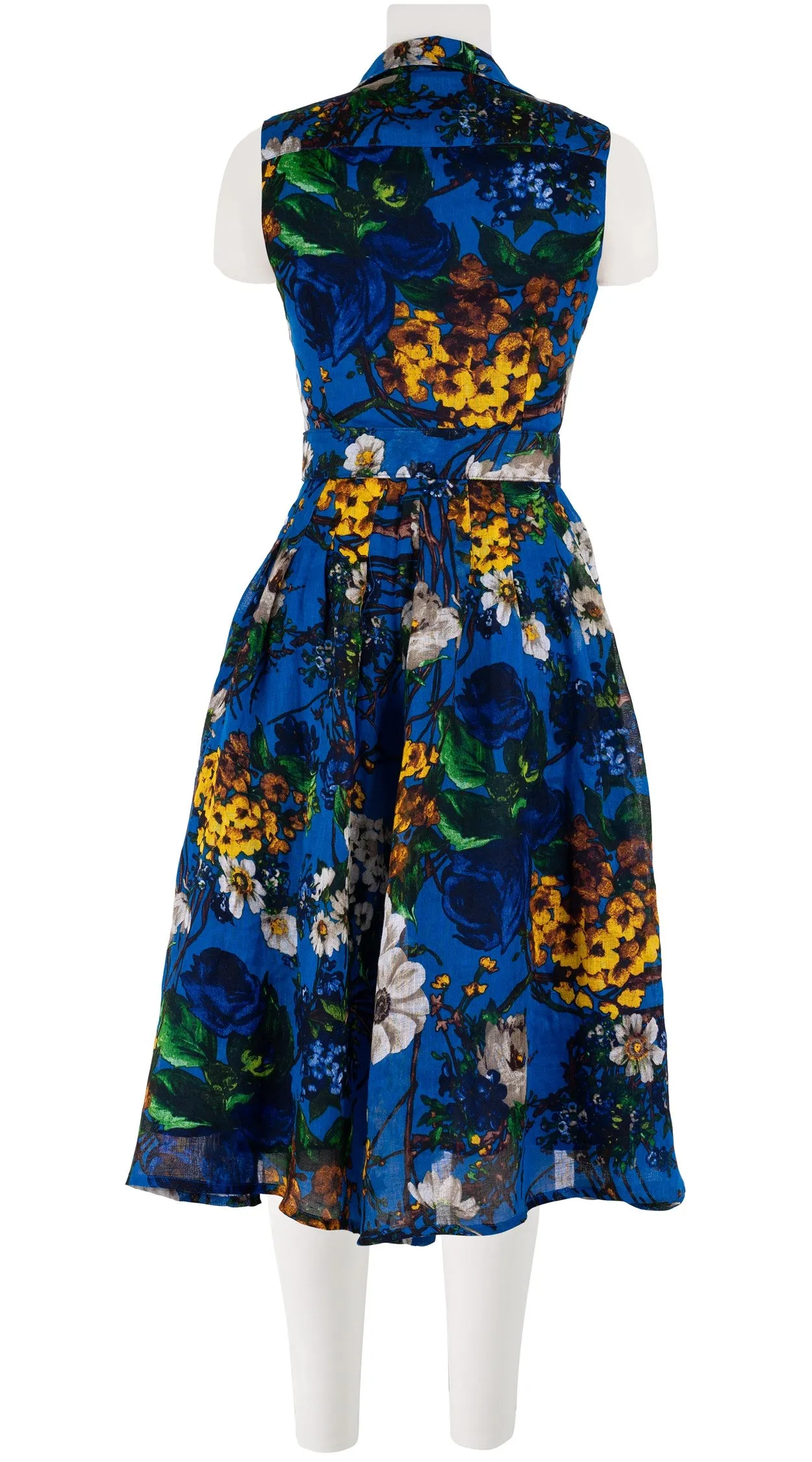 Audrey Dress #4 Shirt Collar Sleeveless Long  3 Length Linen (Alpine Flowers)