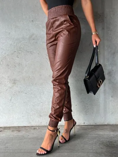 Auren Smocked High Waist Pants with Pockets