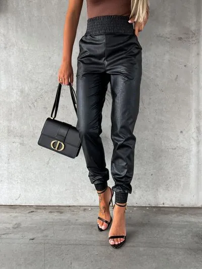 Auren Smocked High Waist Pants with Pockets