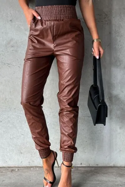 Auren Smocked High Waist Pants with Pockets