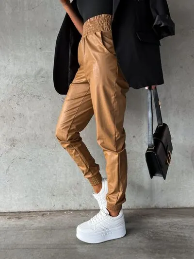 Auren Smocked High Waist Pants with Pockets