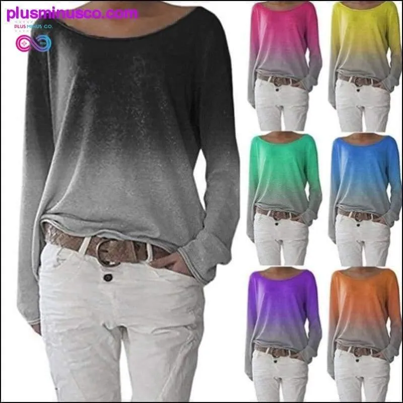 Autumn Ladies Long Sleeve T-Shirt O-Neck Sexy Gradient