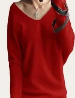 autumn winter cashmere sweaters women fashion sexy v-neck sweater loose 100% wool sweater batwing sleeve plus size pullover
