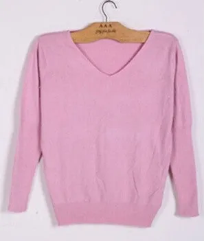 autumn winter cashmere sweaters women fashion sexy v-neck sweater loose 100% wool sweater batwing sleeve plus size pullover