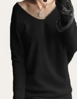 autumn winter cashmere sweaters women fashion sexy v-neck sweater loose 100% wool sweater batwing sleeve plus size pullover