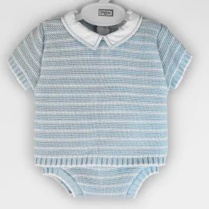 Baby Boys Baby Blue & White Striped Knitted Outfit – 2-Piece Set by Pex