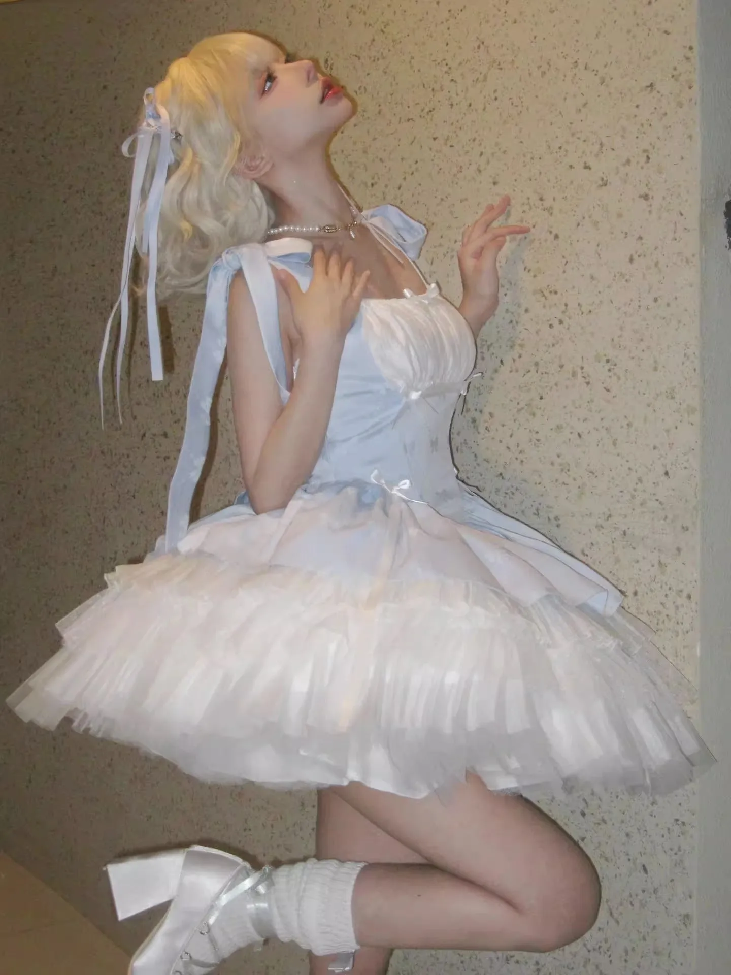 Ballet style blue and white small ribbon lolita dresses