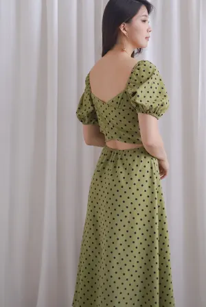 Balwinder Wrap Back Midi Dress In Matcha Dots