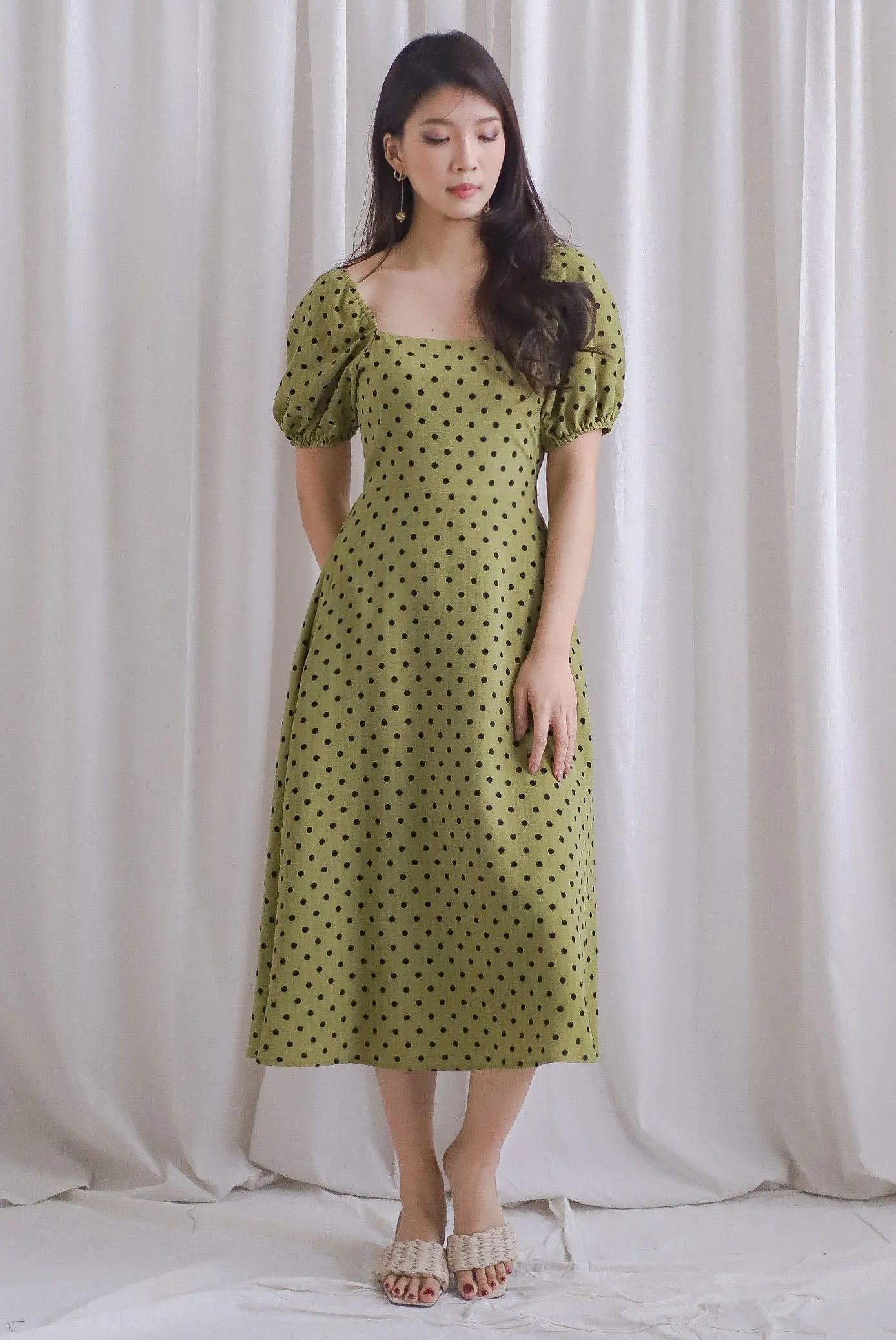 Balwinder Wrap Back Midi Dress In Matcha Dots