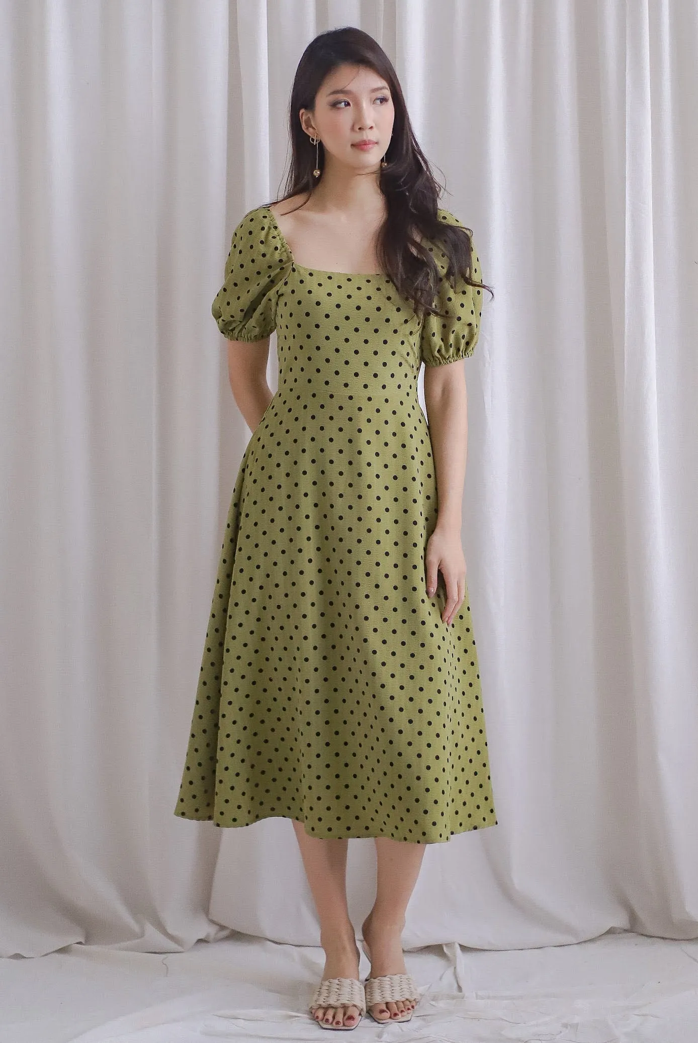 Balwinder Wrap Back Midi Dress In Matcha Dots