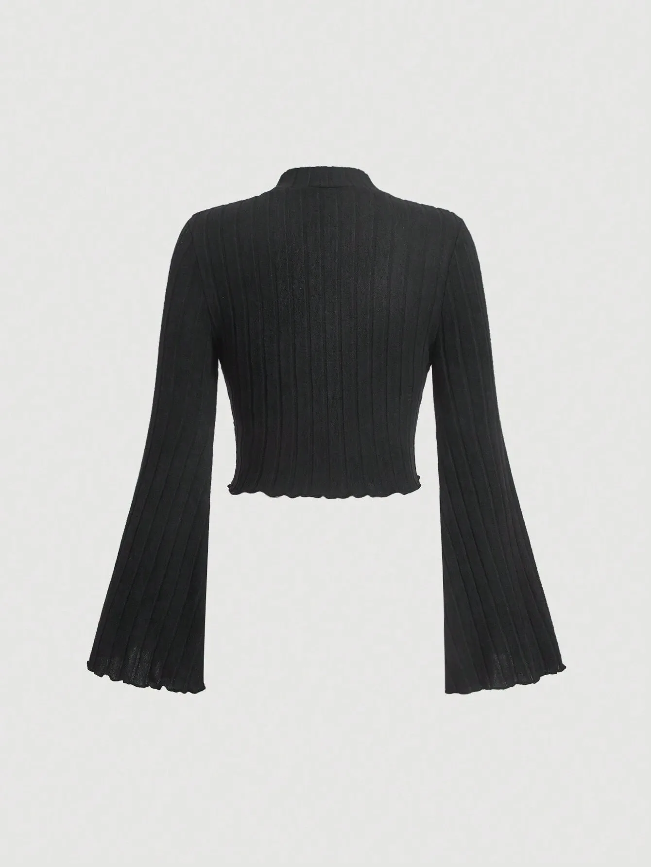 Black Bell Sleeves High Neck Crop Top