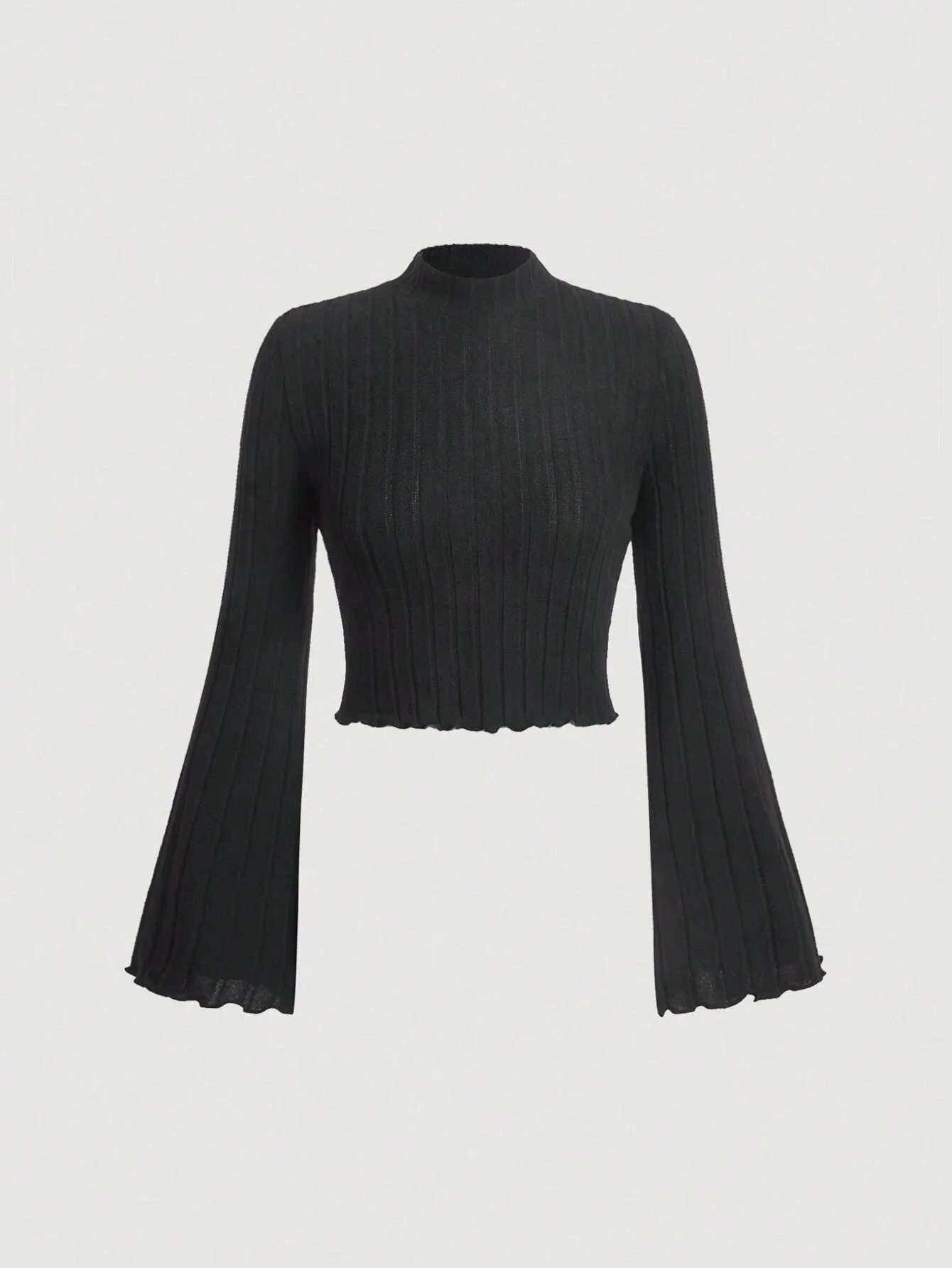 Black Bell Sleeves High Neck Crop Top