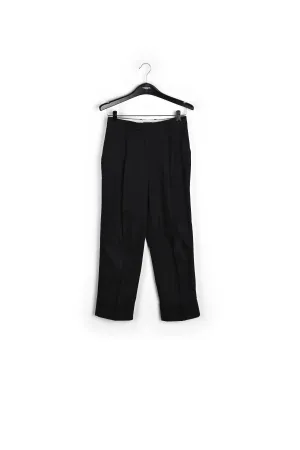 Black cotton-blend straight-leg pants