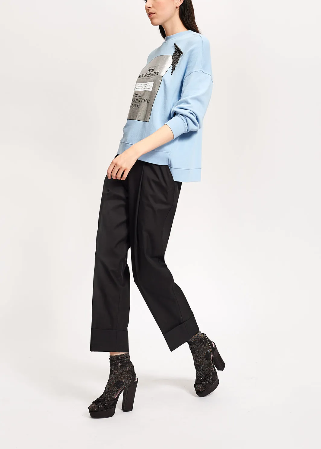 Black cotton-blend straight-leg pants