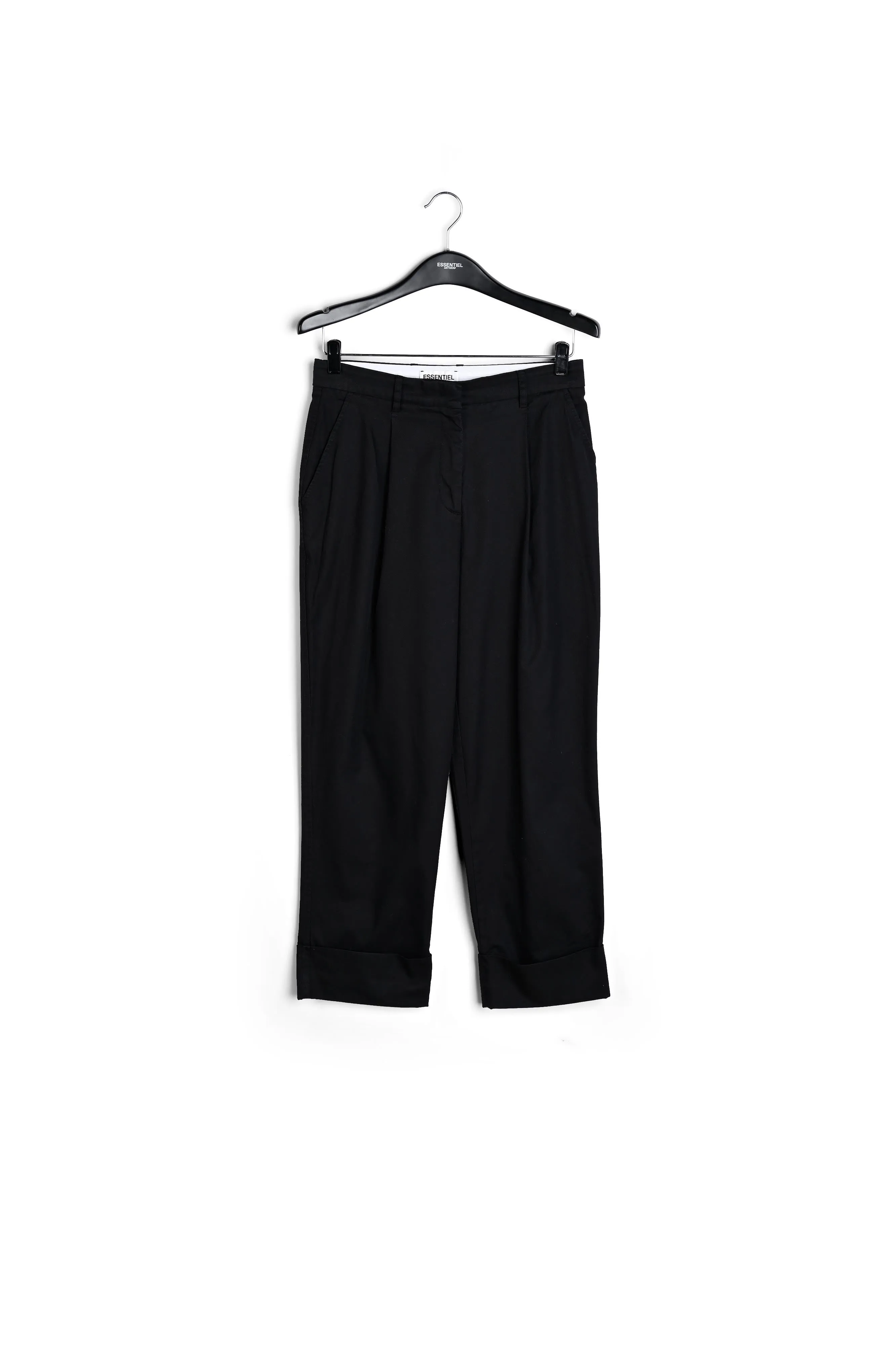 Black cotton-blend straight-leg pants