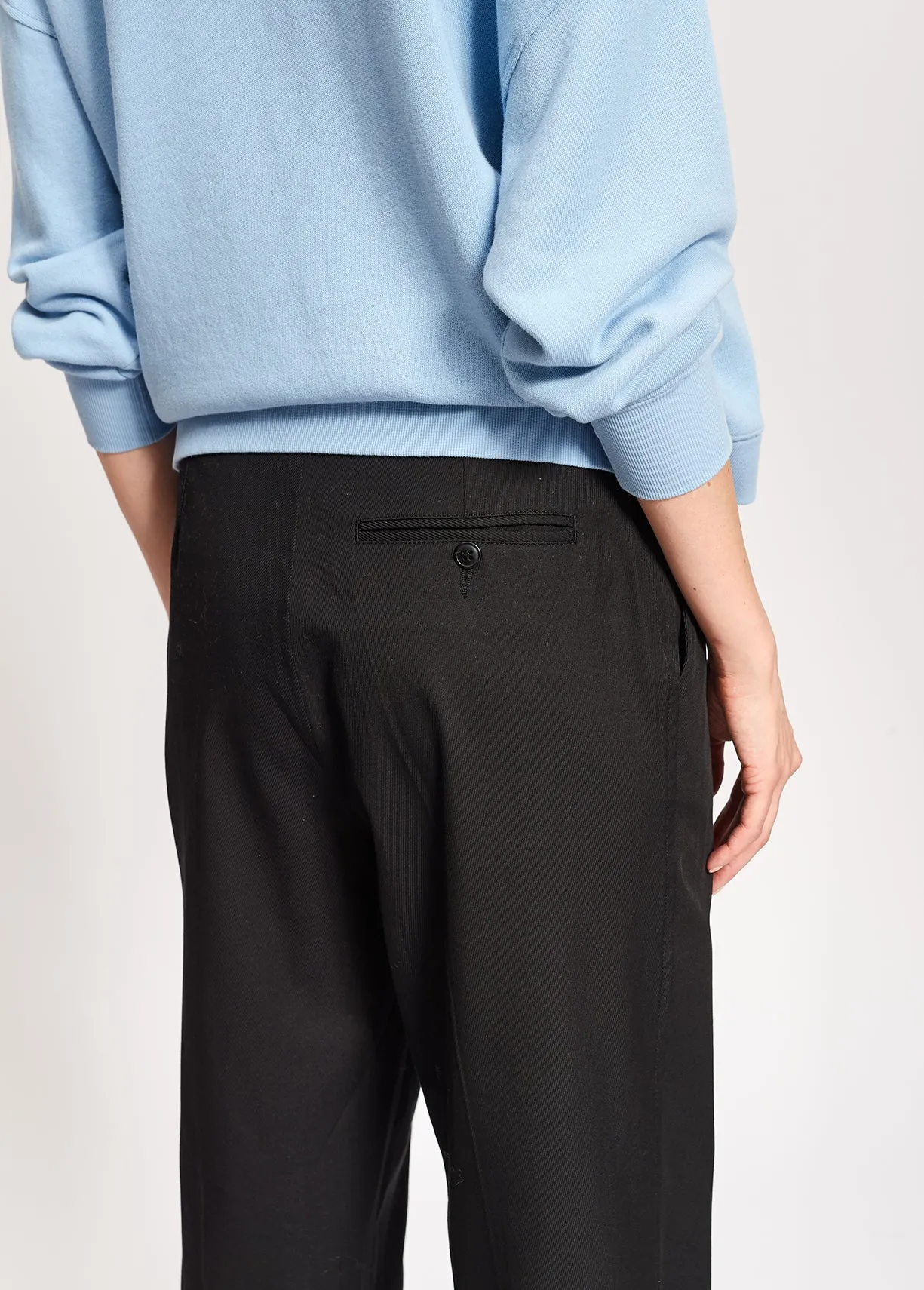 Black cotton-blend straight-leg pants