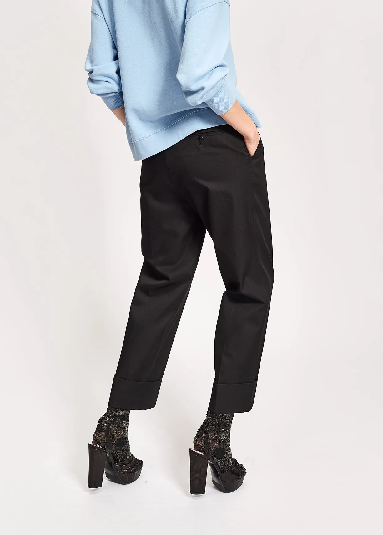 Black cotton-blend straight-leg pants
