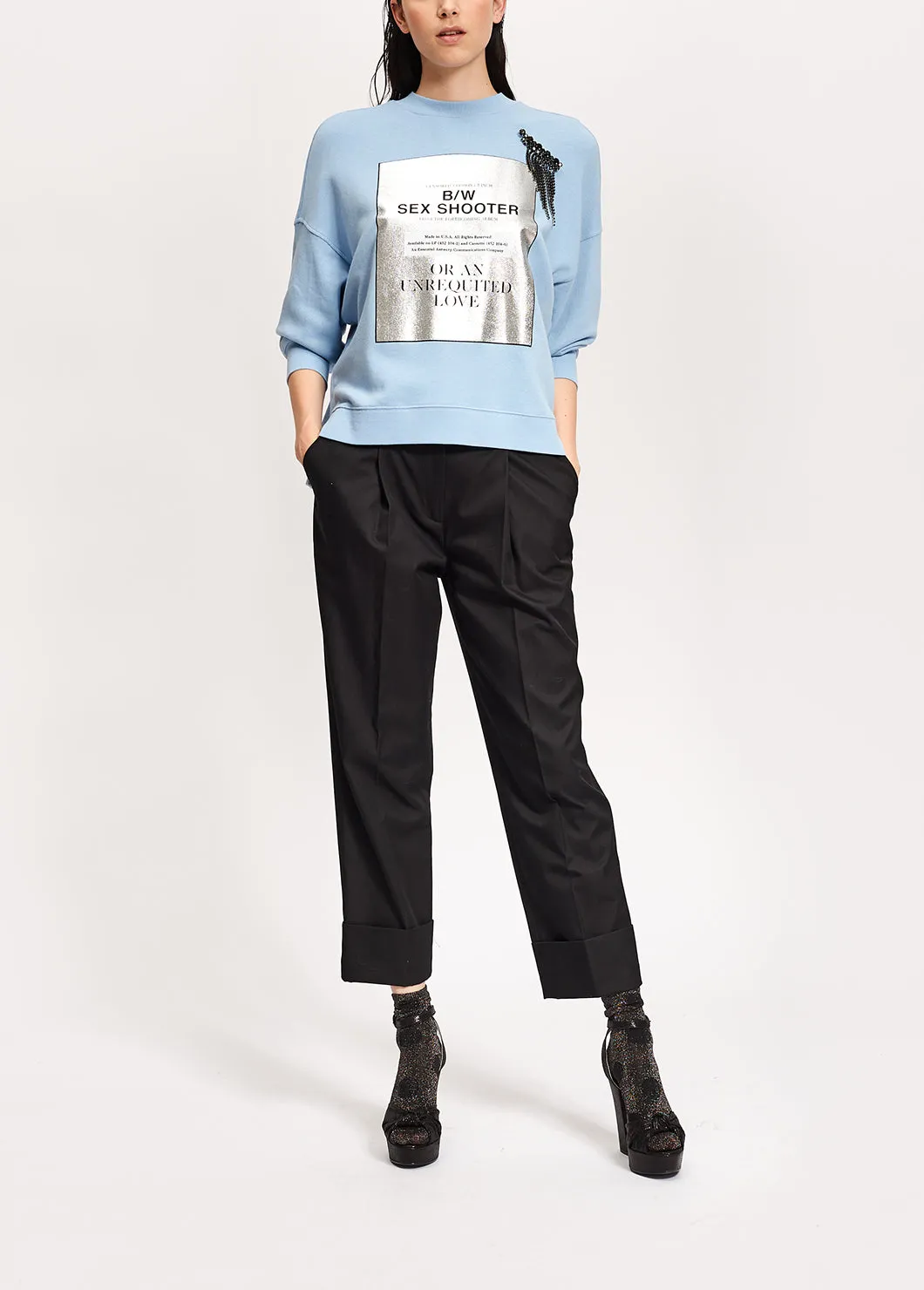 Black cotton-blend straight-leg pants